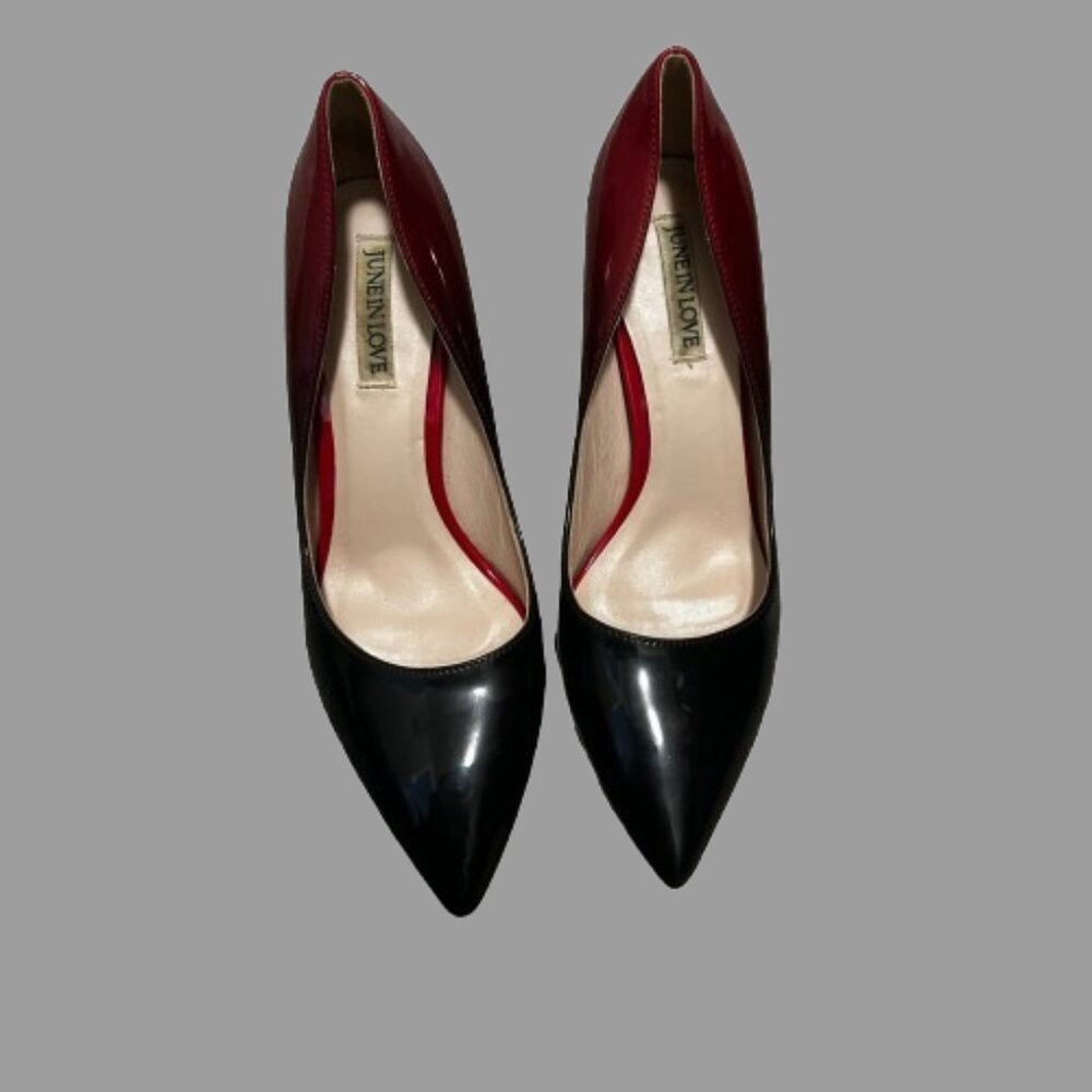 June in Love Women's Red & Black Pointy Toe Stiletto Heeled Pump Shoes Size 9